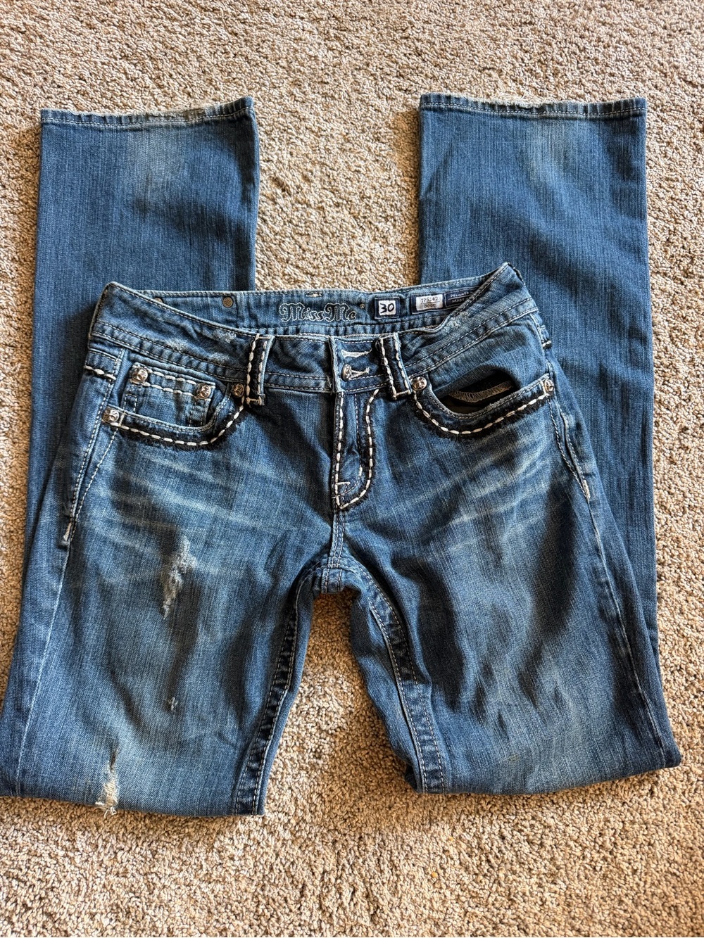 Miss Me Medium Blue Bootcut Jeans with Embroidered Trim